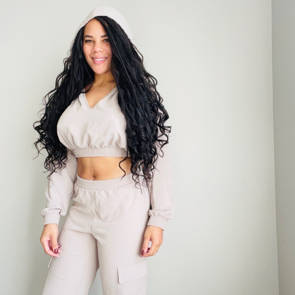 Hooded crop and Cargo Pant Set